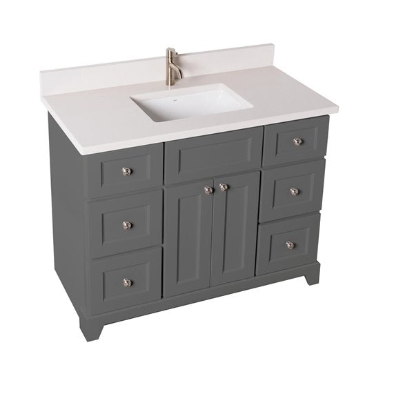 Stonewood / Graphite Grey - 48" Bathroom Vanity, Dover Wehite Quartz Countertop.