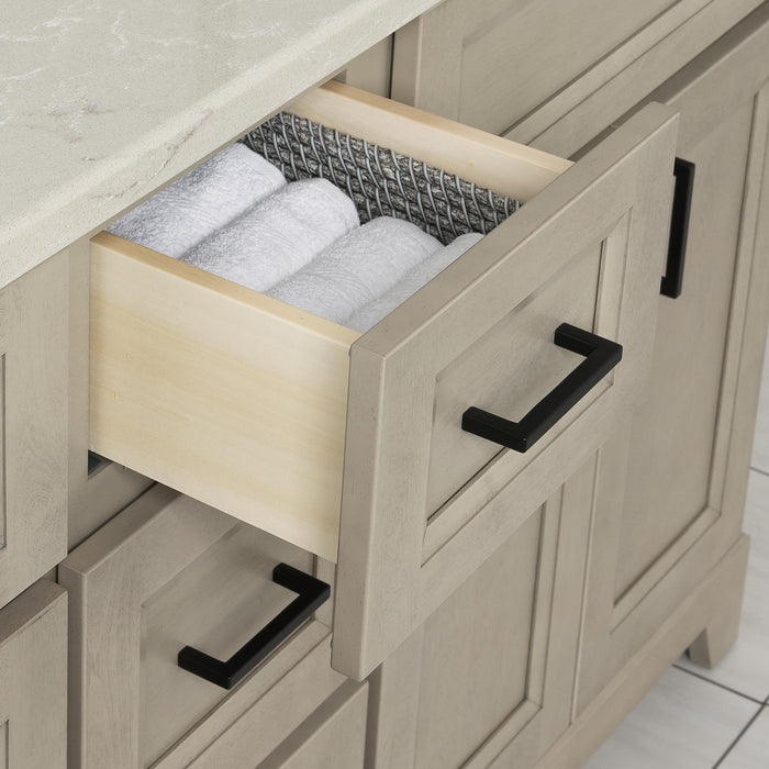 StoneWood -60" Solid Wood Canadian Made Bathroom Vanity with Fantasy Quartz Countertop With Double Sink(Available in 10 Colors)