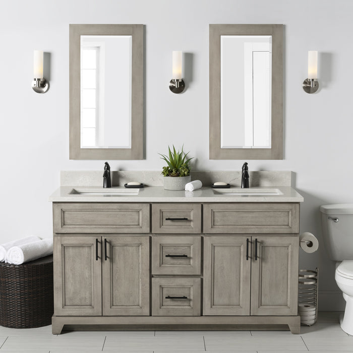 StoneWood -60" Solid Wood Canadian Made Bathroom Vanity with Fantasy Quartz Countertop With Double Sink(Available in 10 Colors)