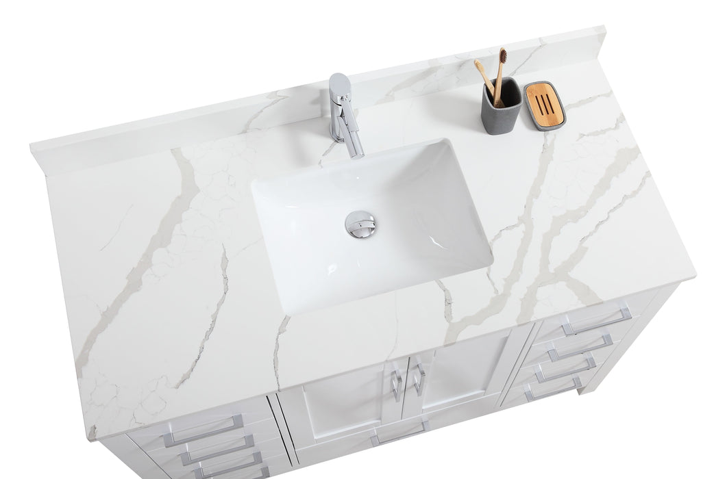 CCS201 - 48" White, Floor Standing Modern Bathroom Vanity , Calcatta Quartz Countertop Chrome Hardware - Construction Commodities Supply Inc.