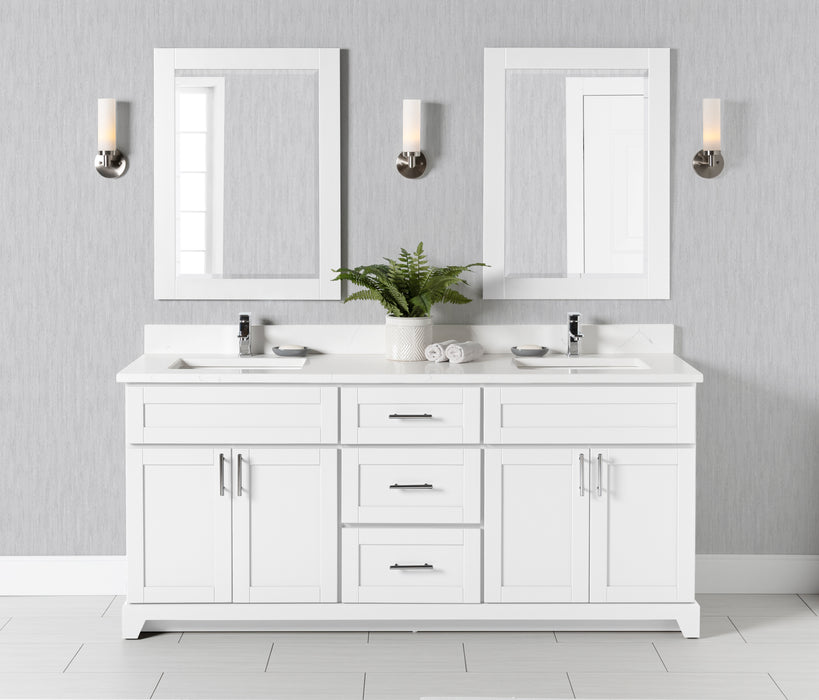 StoneWood / White - 60" Bathroom Vanity, Carrera Quartz Countertop With Double Sink