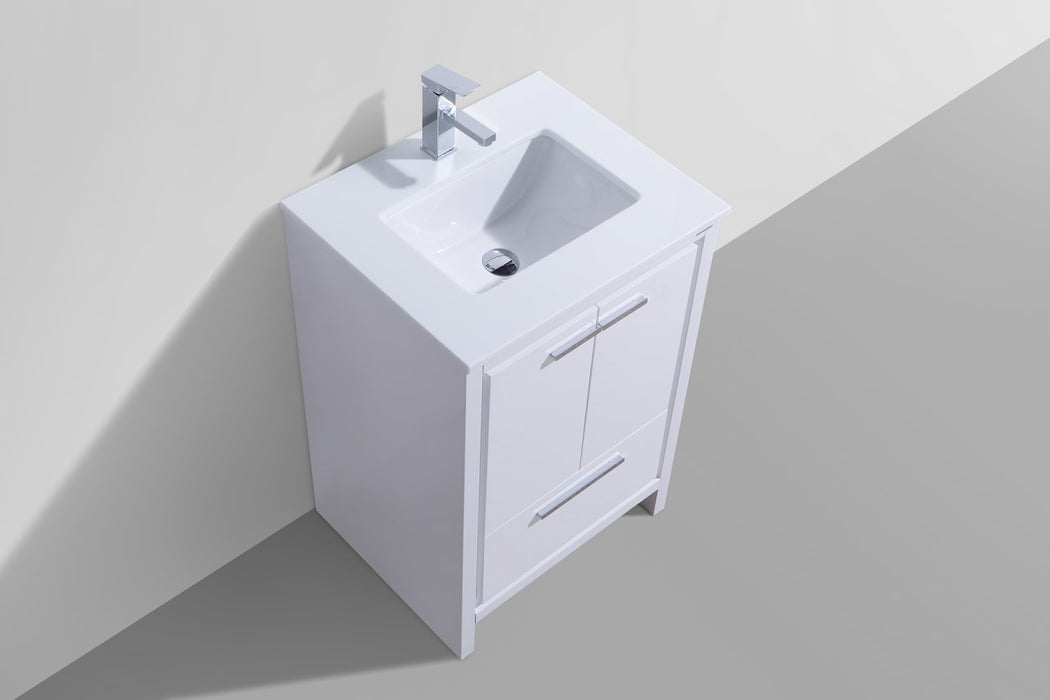 DOLCE- 24" Gloss White, Quartz Countertop, Floor Standing Modern Bathroom Vanity - Construction Commodities Supply Inc.