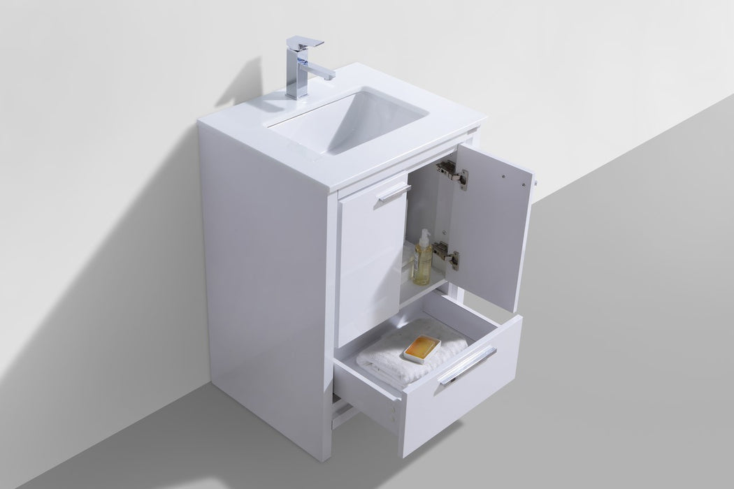 DOLCE- 24" Gloss White, Quartz Countertop, Floor Standing Modern Bathroom Vanity - Construction Commodities Supply Inc.
