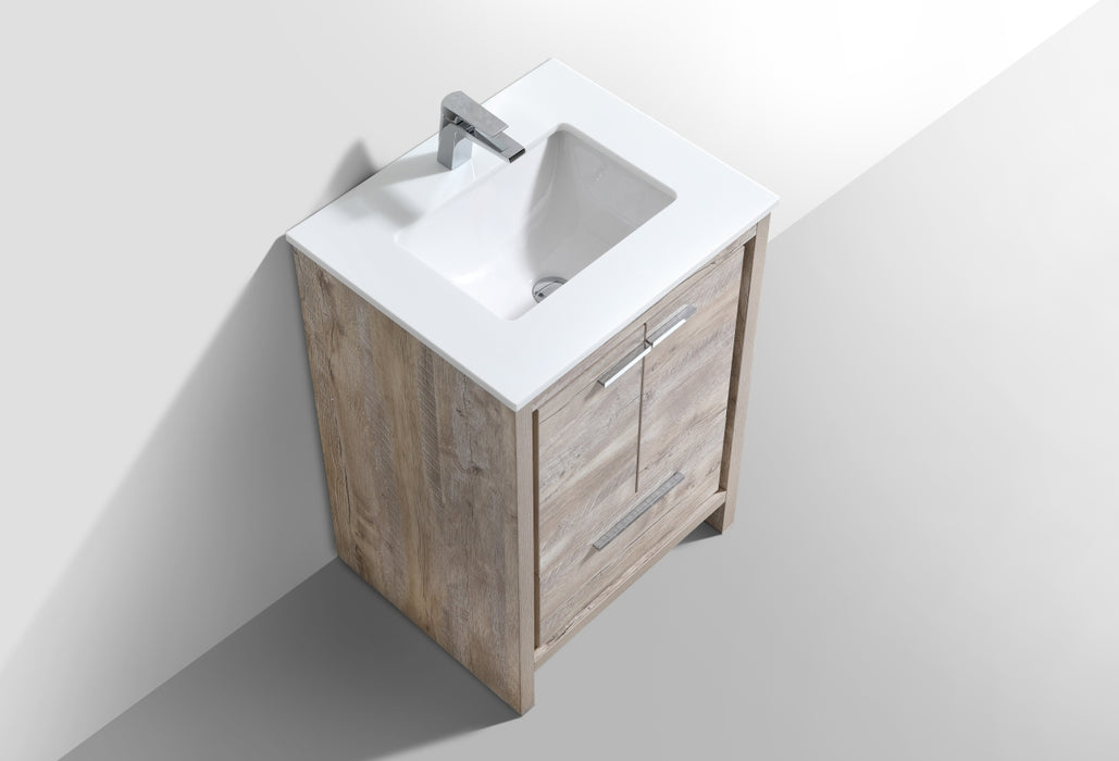 DOLCE- 24" Nature Wood, Quartz Countertop, Floor Standing Modern Bathroom Vanity - Construction Commodities Supply Inc.