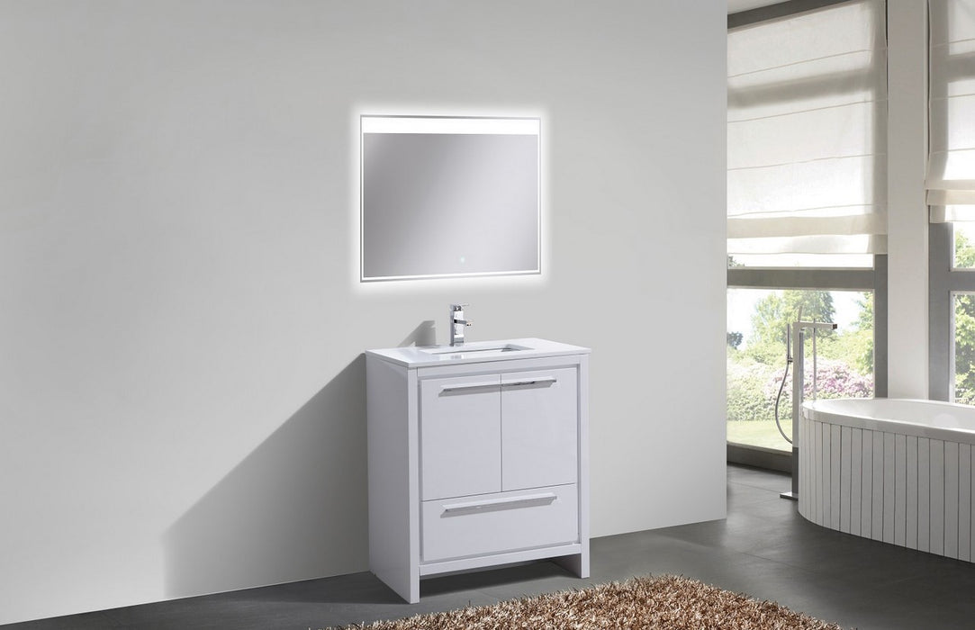 AD30" High Gloss White, Quartz Countertop, Floor Standing Modern Bathroom Vanity