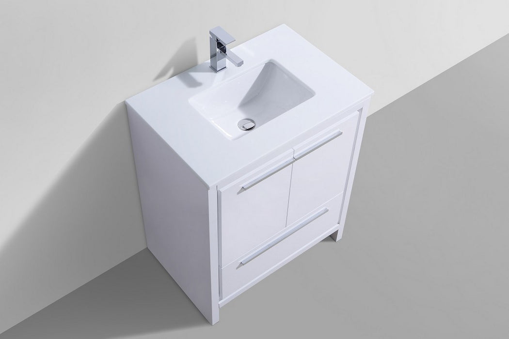 AD30" High Gloss White, Quartz Countertop, Floor Standing Modern Bathroom Vanity