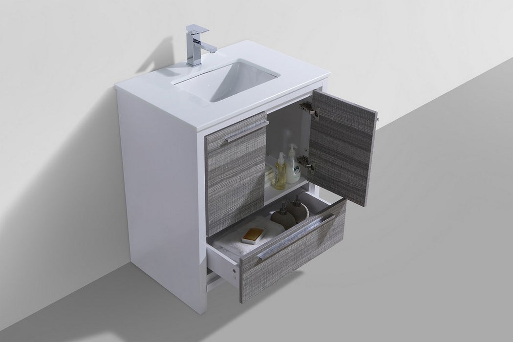 DOLCE - 30" Ash Grey, Quartz Countertop, Floor Standing Modern Bathroom Vanity - Construction Commodities Supply Inc.
