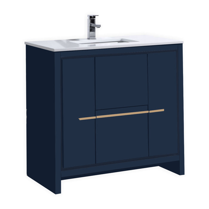 AD36" Blue Floor standing Modern Bathroom Vanity , Quartz Countertop.