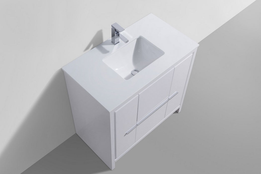 AD36" Gloss White, Quartz Countertop, Floor Standing Modern Bathroom Vanity - Construction Commodities Supply Inc.