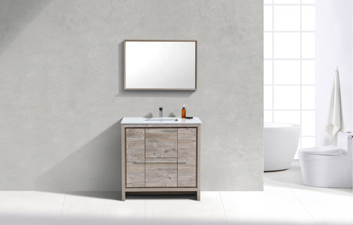 DOLCE- 36" Nature Wood, Quartz Countertop, Floor Standing Modern Bathroom Vanity - Construction Commodities Supply Inc.