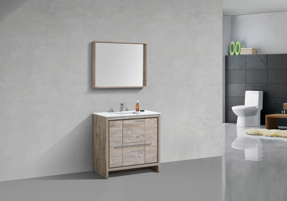 DOLCE- 36" Nature Wood, Quartz Countertop, Floor Standing Modern Bathroom Vanity - Construction Commodities Supply Inc.