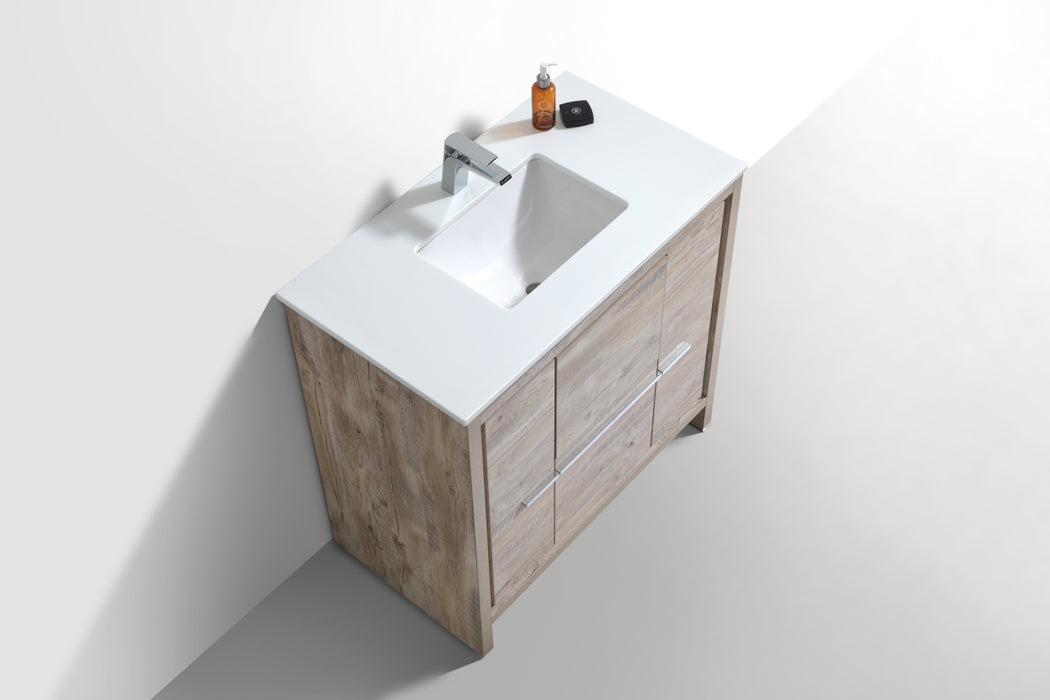 DOLCE- 36" Nature Wood, Quartz Countertop, Floor Standing Modern Bathroom Vanity - Construction Commodities Supply Inc.