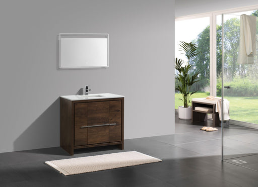 DOLCE- 36" Rose Wood, Quartz Countertop, Floor Standing Modern Bathroom Vanity - Construction Commodities Supply Inc.
