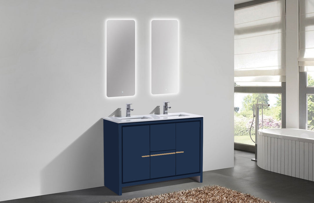 AD48" Double Sink, Blue Floor standing Modern Bathroom Vanity ,Quartz Countertop.