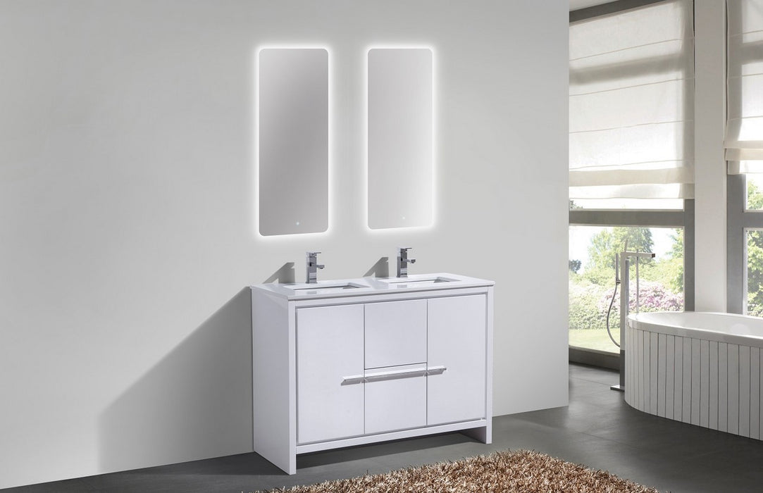 AD48" Double Sink, High Gloss White,Quartz Countertop,  Floor Standing Modern Bathroom Vanity