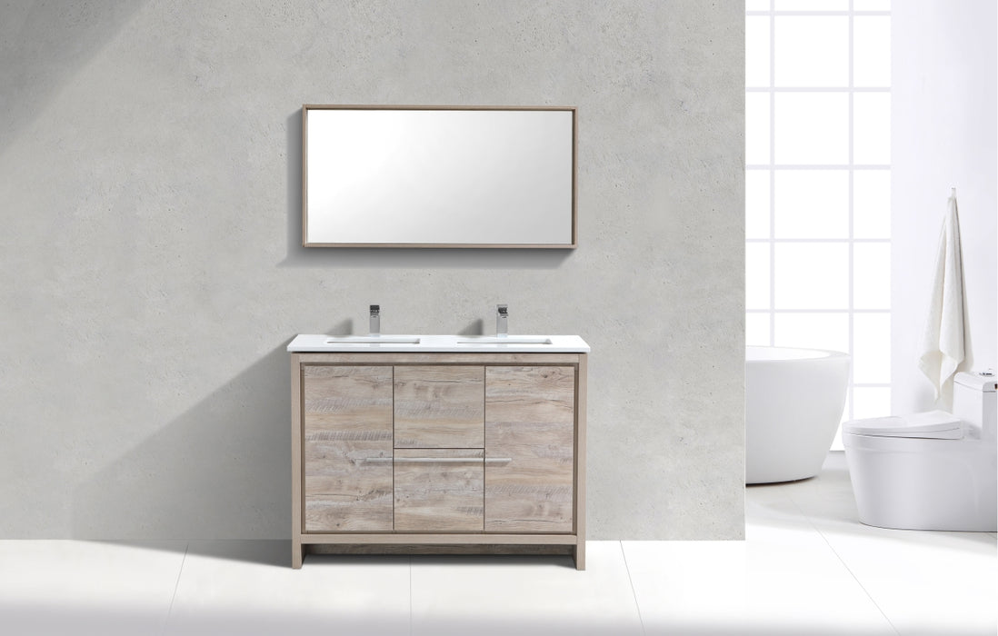 DOLCE- 48" Double Sink, Nature Wood,Quartz Countertop,  Floor Standing Modern Bathroom Vanity - Construction Commodities Supply Inc.