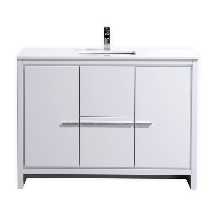 AD48" Single Sink, High Gloss White, Quartz Countertop, Floor Standing