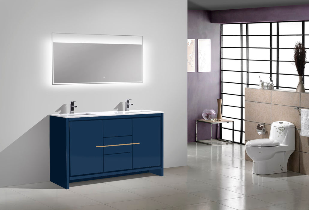 AD60" Double Sink, Blue Floor standing Modern Bathroom Vanity , Quartz Countertop.
