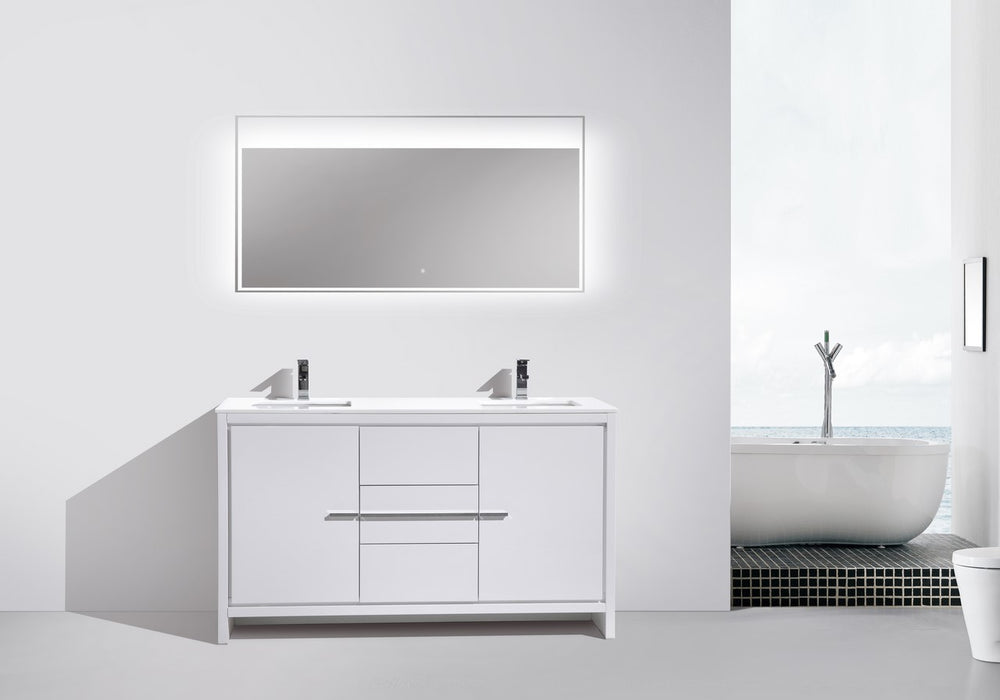 DOLCE- 60" Double Sink, Gloss White, Quartz Countertop, Floor Standing Modern Bathroom Vanity - Construction Commodities Supply Inc.