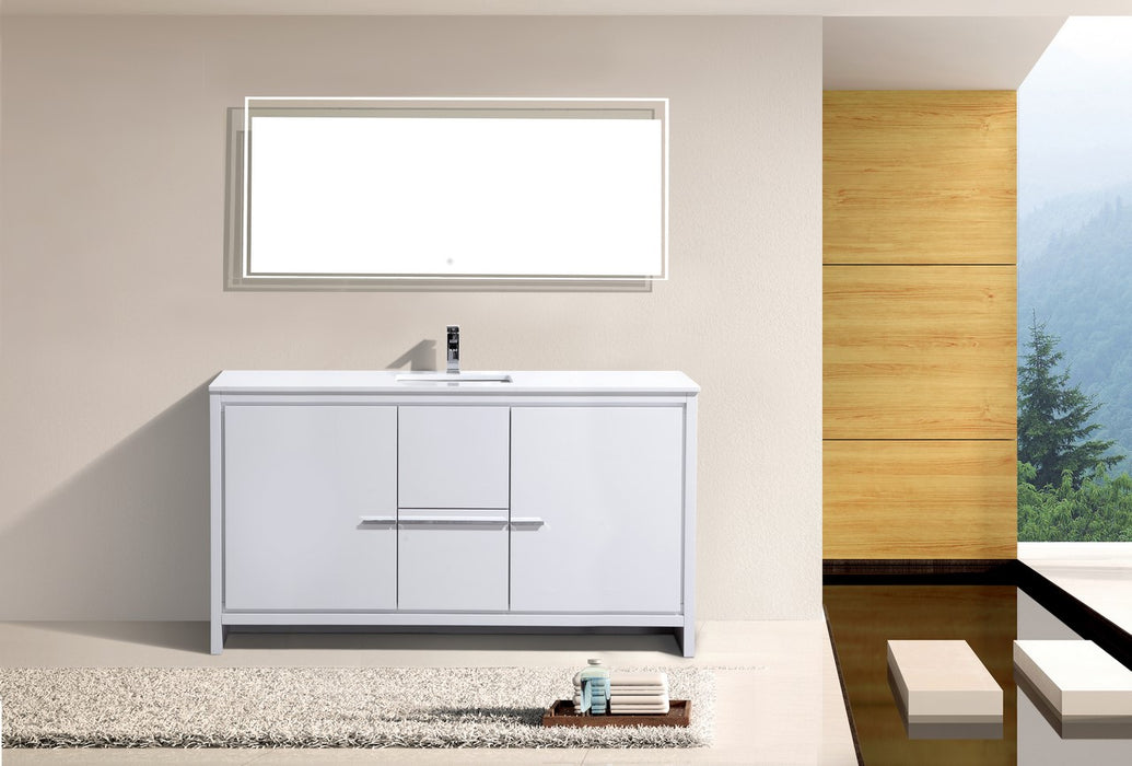 DOLCE- 60" Single Sink, High Gloss White, Quartz Countertop, Floor Standing Modern Bathroom Vanity - Construction Commodities Supply Inc.