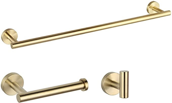 3 Piece Bathroom Accessory in Brushed Gold (22" Towel Bar, Robe Hook , Toilet paper holder)