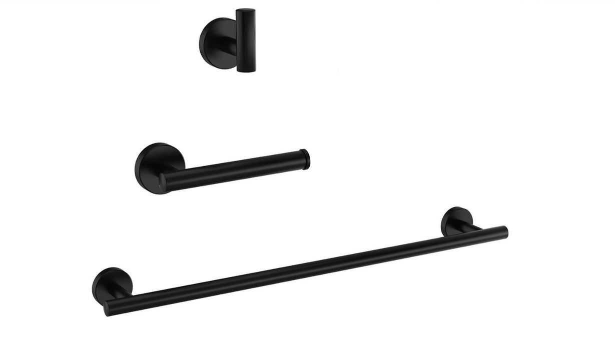 3 Piece Bathroom Accessory in Matt Black (22" Towel Bar, Robe Hook , Toilet paper holder)