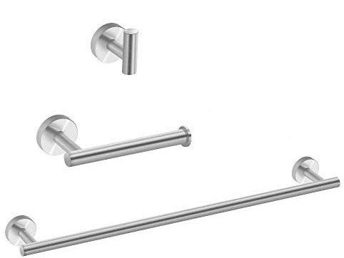 3 Piece Bathroom Accessory in Brushed Nickel (22" Towel Bar, Robe Hook , Toilet paper holder)