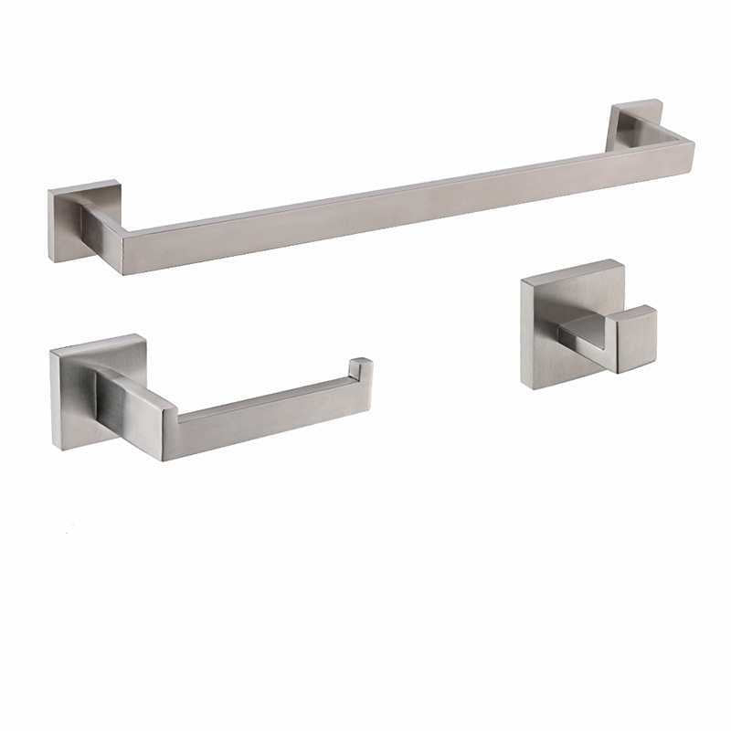 3 Piece Bathroom Accessory in Brushed Nickel (22" Towel Bar, Tower Rin
