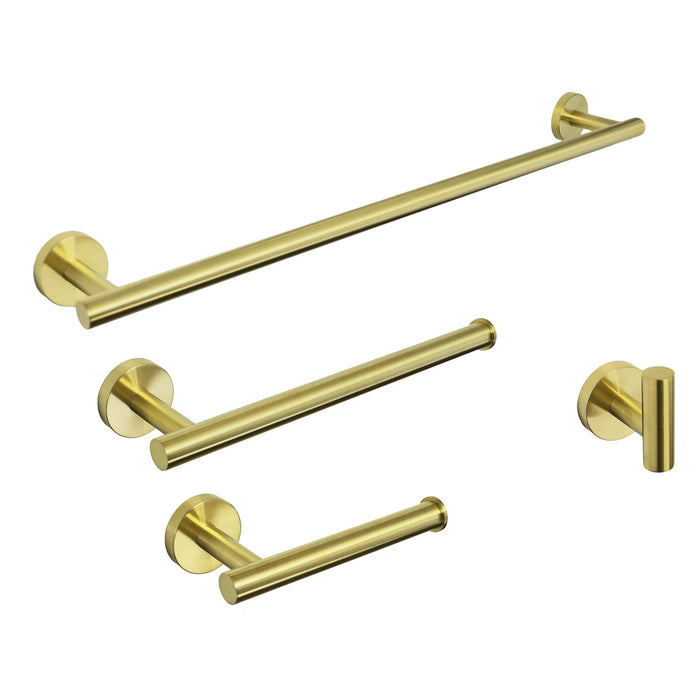 4 Piece ROCA Bathroom Accessory in BRUSHED GOLD (23.5" Towel Bar, Tower Ring, Toilet paper holder, Robe Hook)