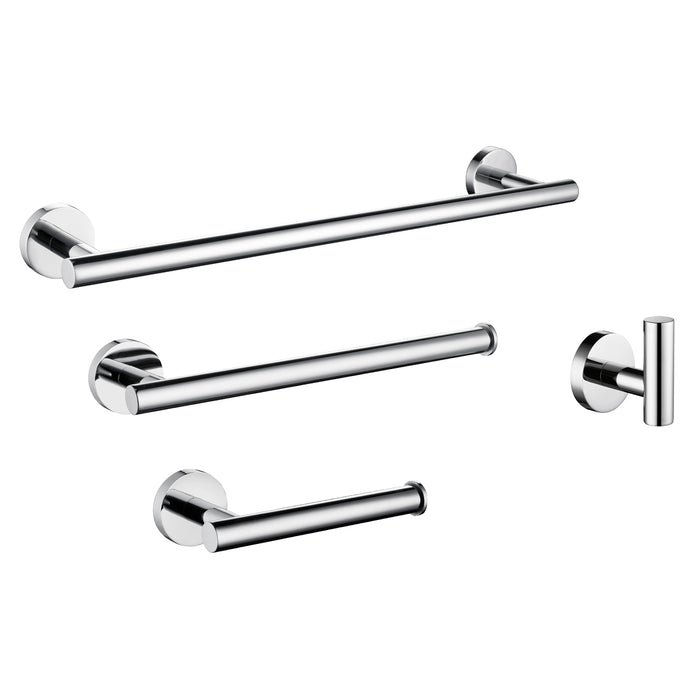 4 Piece ROCA Bathroom Accessory in CHROME (23.5" Towel Bar, Tower Ring, Toilet paper holder, Robe Hook)