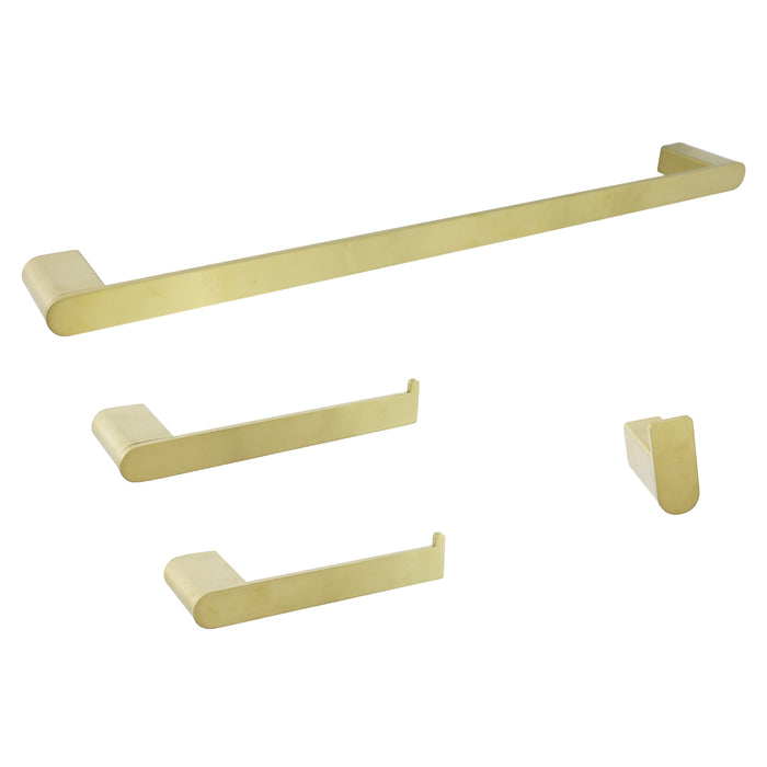 4 Piece NOVA Bathroom Accessory in BRUSHED GOLD (23" Towel Bar, Tower Ring, Toilet paper holder, Robe Hook)