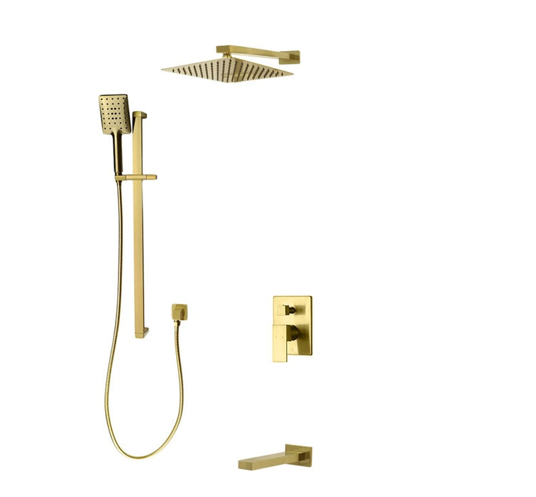 KODAEN-F55123BG, Three Way Pressure Balance, Square , Brushed Gold shower set.