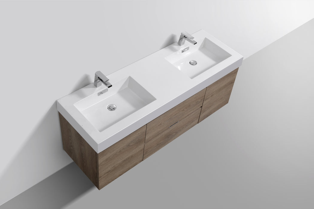 BSL60" BUTTERNUT, Double Sink, Wall Mount Bathroom Vanity