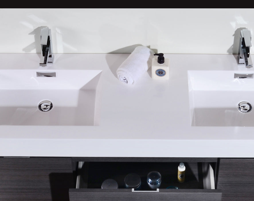 BSL60" GREY OAK, Double Sink, Wall Mount Bathroom Vanity