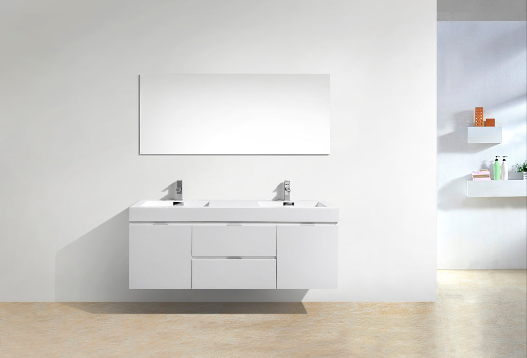 BLISS- 60" High Gloss White, Double Sink, Wall Mount Bathroom Vanity - Construction Commodities Supply Inc.