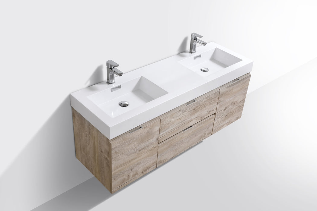 BLISS- 60" Nature Wood, Double Sink, Wall Mount Bathroom Vanity - Construction Commodities Supply Inc.