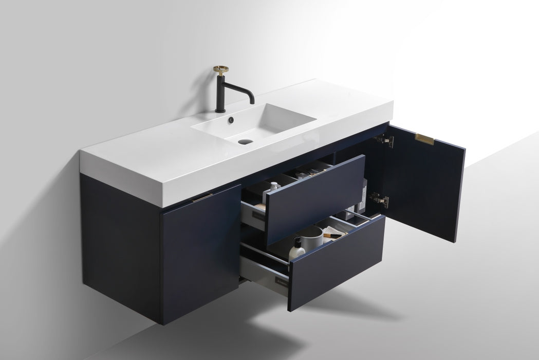 BSL60" Dark Blue , Single Sink, Wall Mount Bathroom Vanity