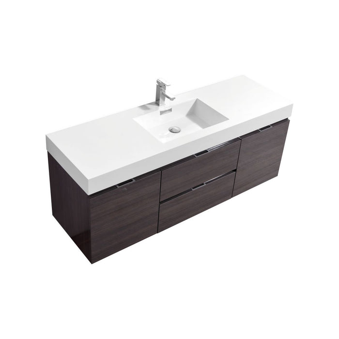 BLISS- 60" High Gloss Grey Oak, Single Sink, Wall Mount Bathroom Vanity - Construction Commodities Supply Inc.