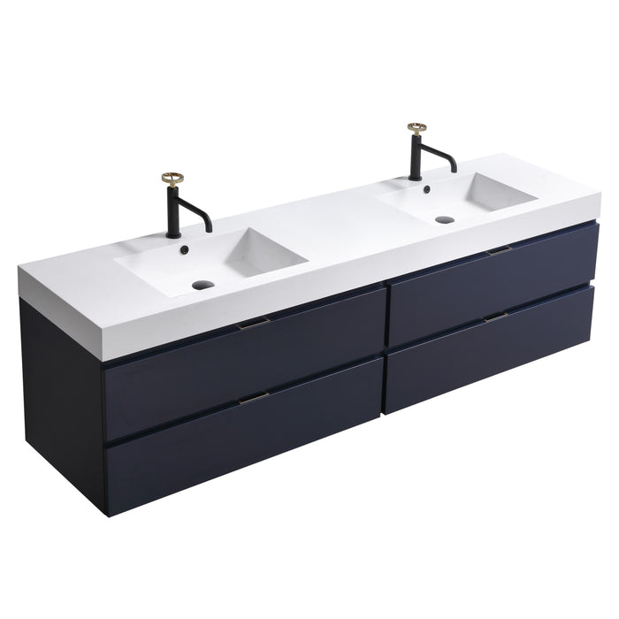 BSL72" Dark Blue , Double Sink, Wall Mount Bathroom Vanity
