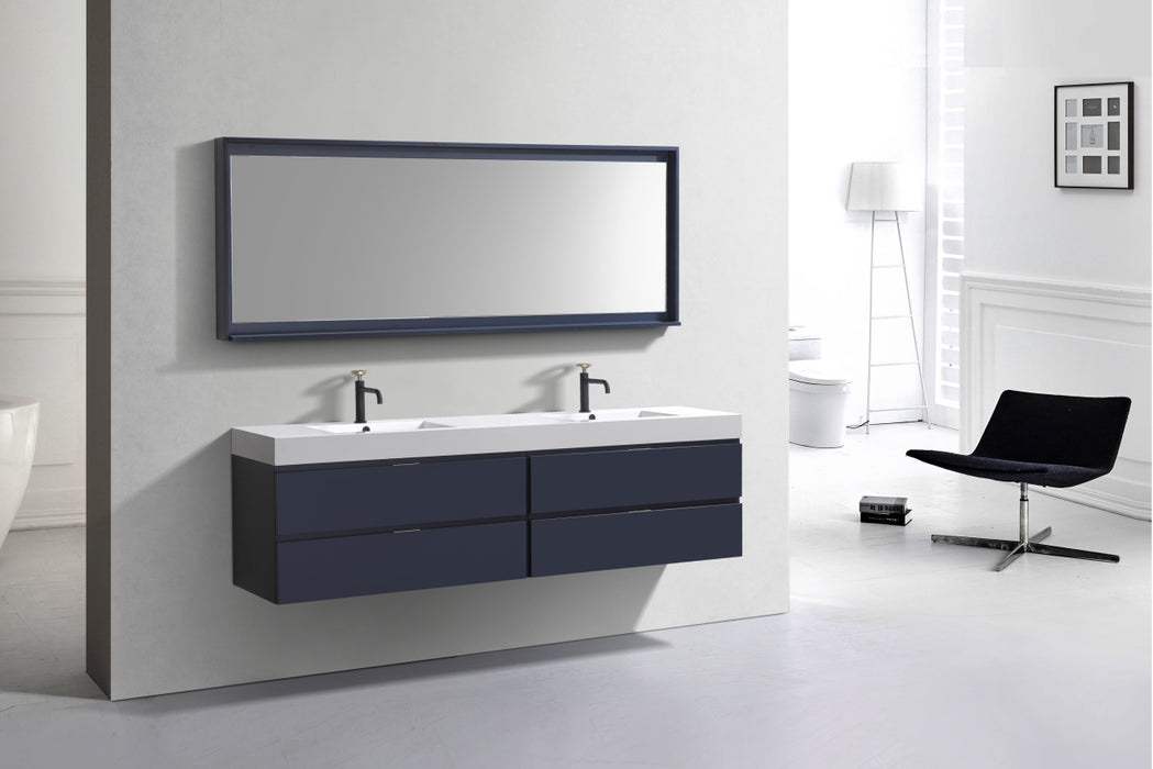 BSL72" Dark Blue , Double Sink, Wall Mount Bathroom Vanity