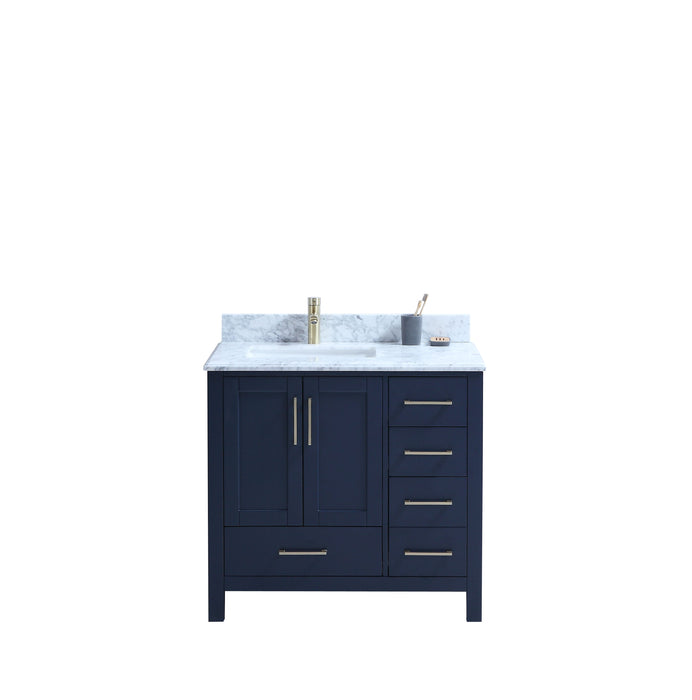 CCS201 - 36" Navy Blue, Floor Standing Modern Bathroom Vanity, MARBLE Countertop,Brushed Gold Hardware