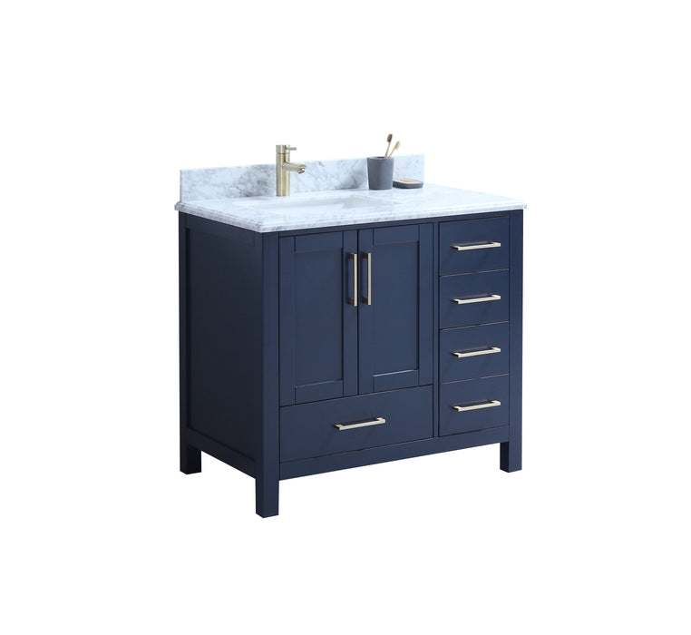 CCS201 - 36" Navy Blue, Floor Standing Modern Bathroom Vanity, MARBLE Countertop,Brushed Gold Hardware