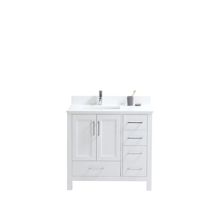 CCS201 - 36" White, Floor Standing Bathroom Vanity, White Quartz Countertop