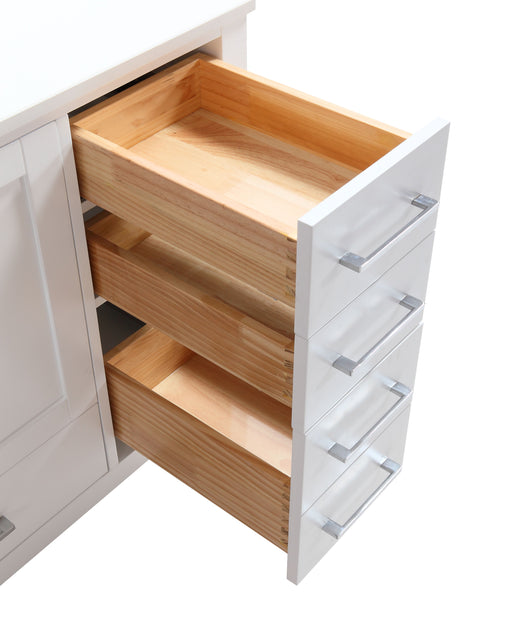 Rose - 36" White, Left Side Sink,Solid Wood Floor Standing Bathroom Vanity, White  Quartz Countertop. - Construction Commodities Supply Inc.