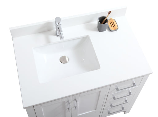 Rose - 36" White, Left Side Sink,Solid Wood Floor Standing Bathroom Vanity, White  Quartz Countertop. - Construction Commodities Supply Inc.
