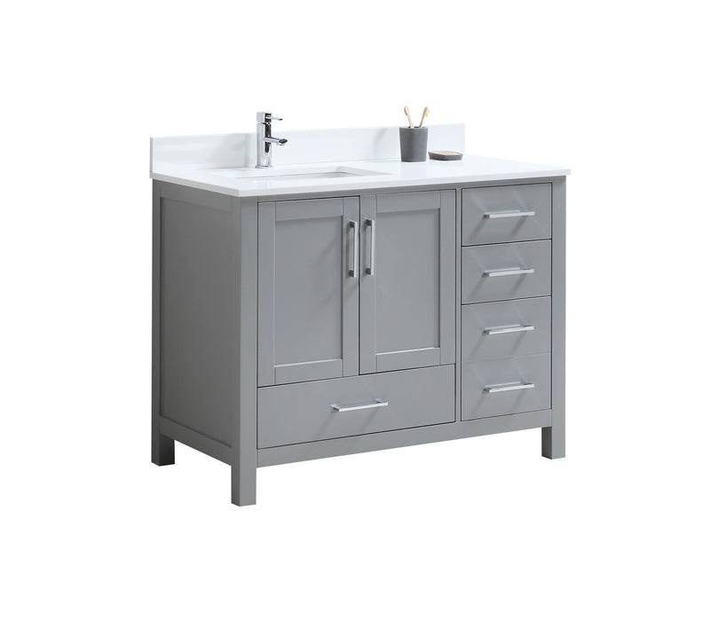 CCS201 - 42" Grey, Floor Standing Bathroom Vanity , White Quartz Countertop