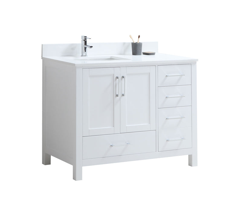 CCS201 - 42" White, Floor Standing Modern Bathroom Vanity , White Quartz Countertop