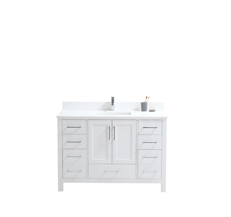 CCS201 - 48" White, Floor Standing Bathroom Vanity , White Quartz Countertop