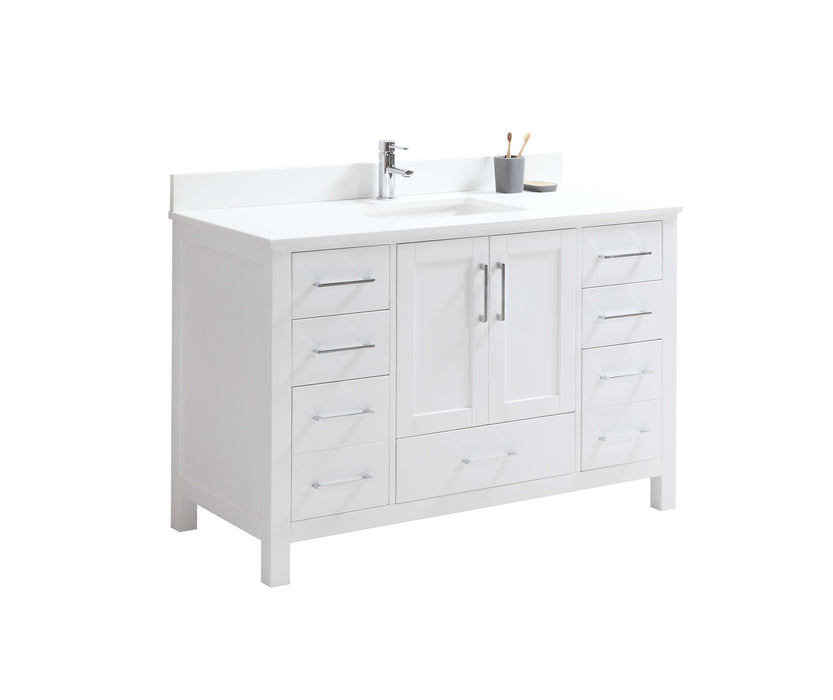 CCS201 - 48" White, Floor Standing Bathroom Vanity , White Quartz Countertop