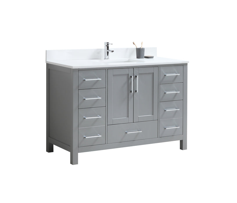 CCS201 - 48" Grey, Floor Standing Modern Bathroom Vanity , White Quartz Countertop